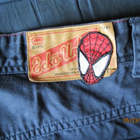 Very Rare vintage Ecko LTD Denim Factory Spider-Man Dark Blue Pants, sz: Mens 34